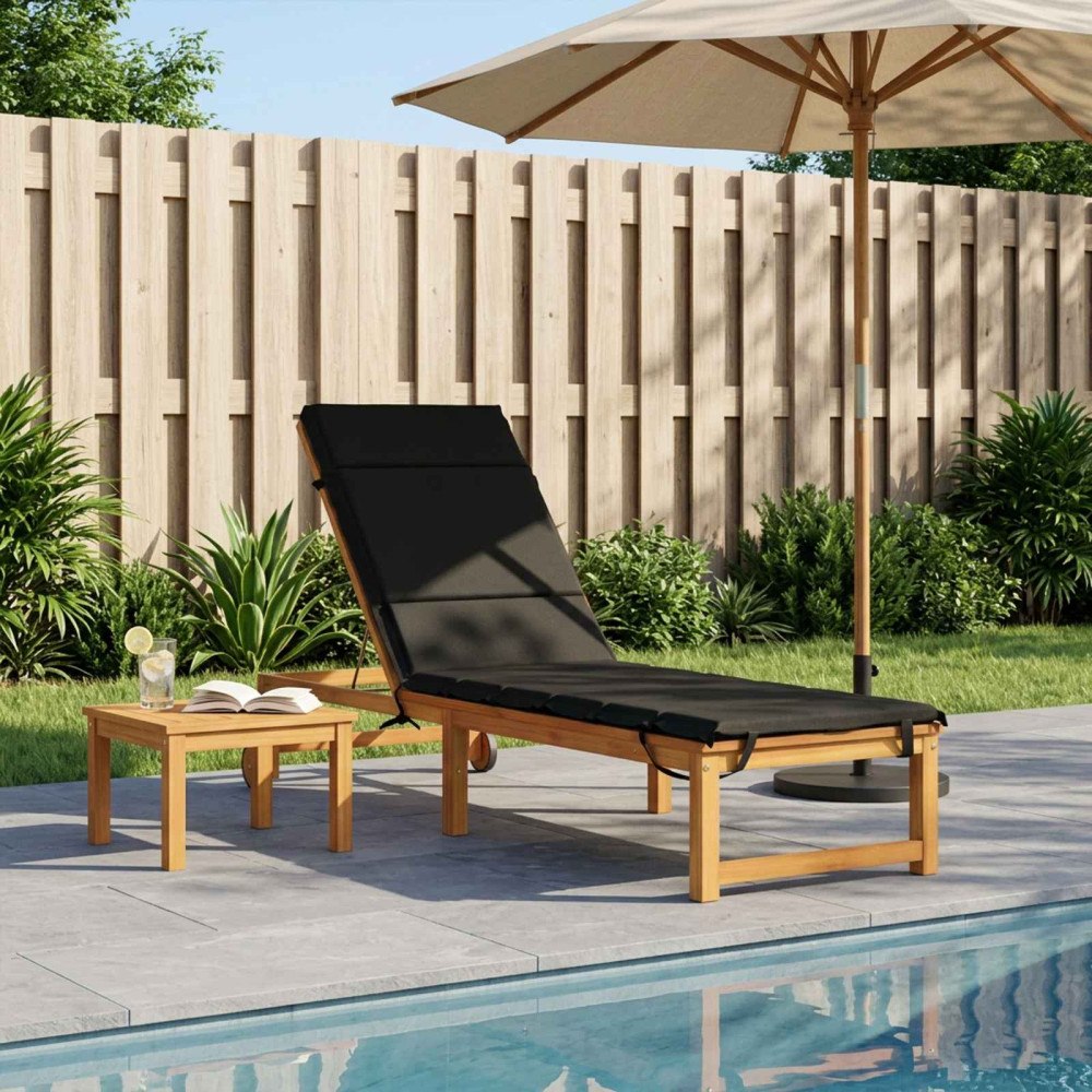 vidaXL Solstol Kudde GEMERT 100% Polyester Svart 200 x 55 x 3 cm