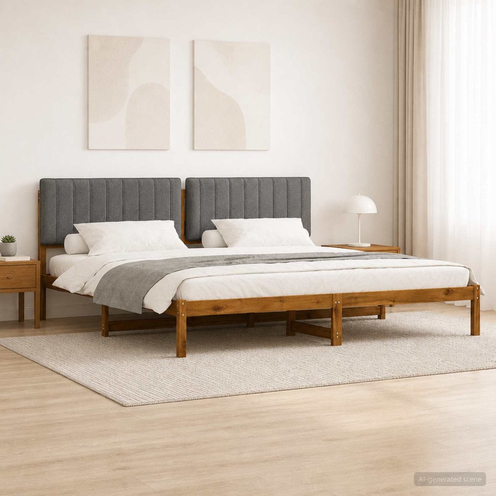 vidaXL Sängram med Klädd Huvudgavel Naturlig och ljusgrå 200 x 200 cm
