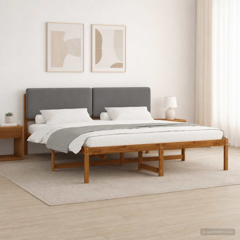 vidaXL Sängram med Klädd Huvudgavel Naturlig och ljusgrå 180 x 200 cm
