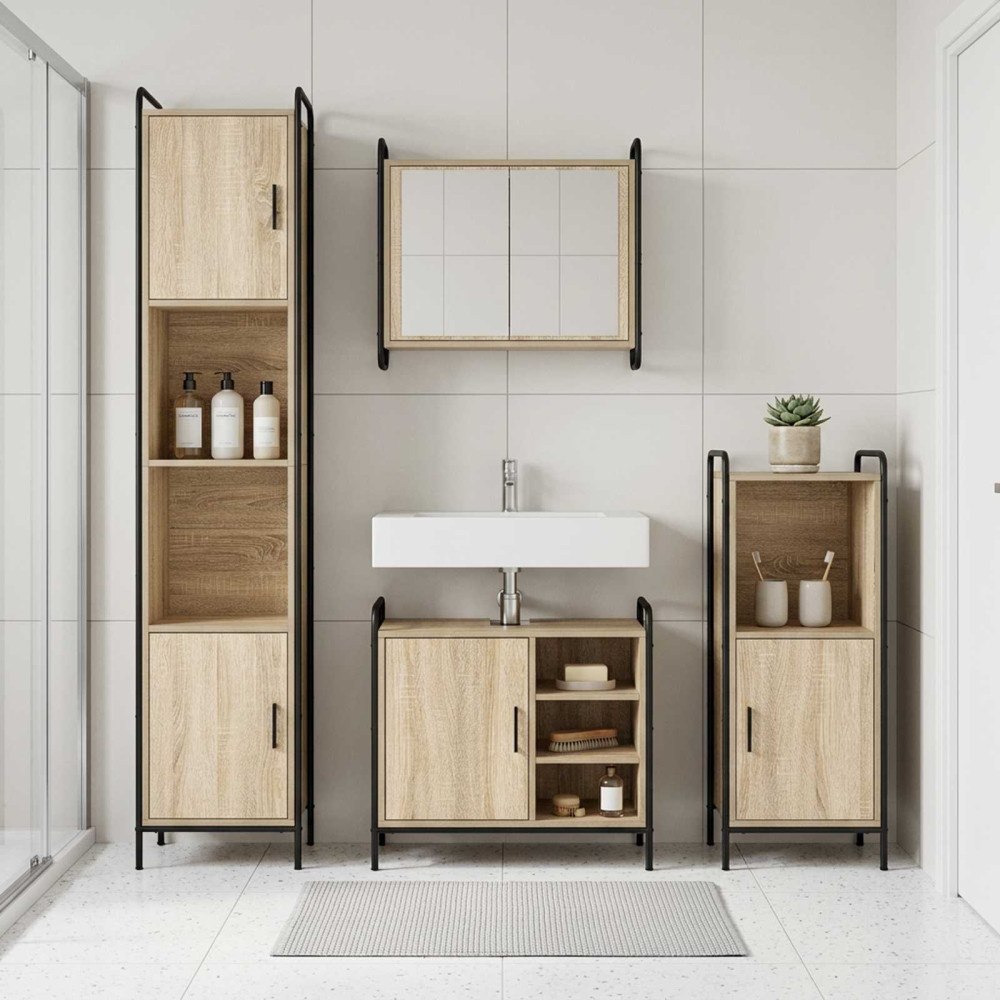 vidaXL Badrumsskåpsset 2 st Sonoma-ek 65,5 x 34 x 61 cm