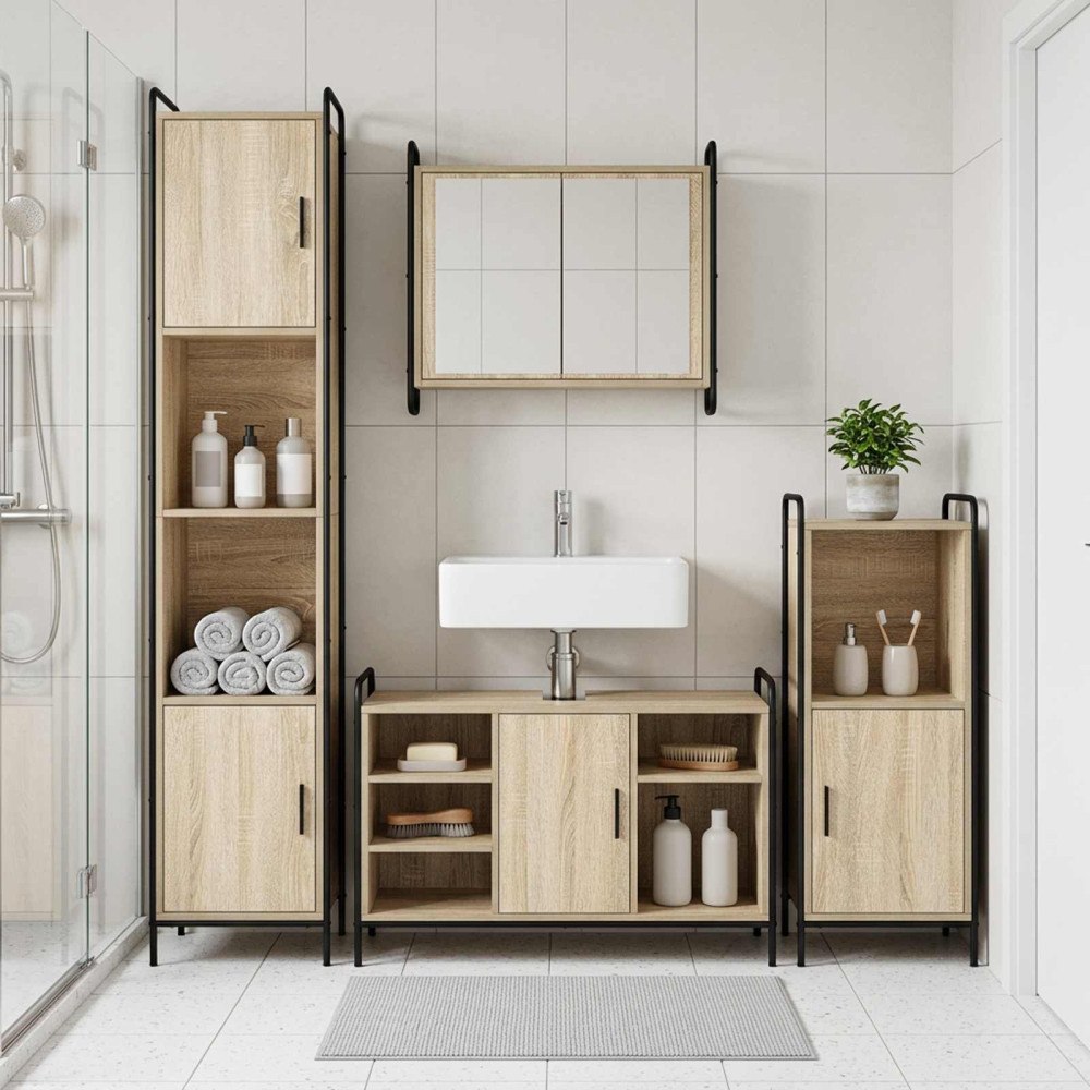 vidaXL Badrumsskåpsset 2 st Sonoma-ek 65,5 x 34 x 61 cm