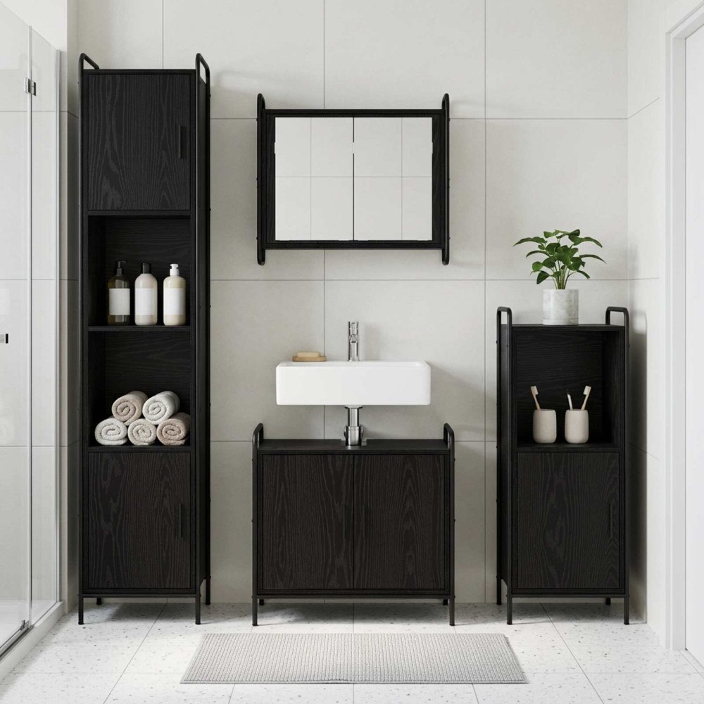 vidaXL Badrumsskåpsset 3 st Svart ek 40 x 36 x 99,5 cm Konstruerat trä