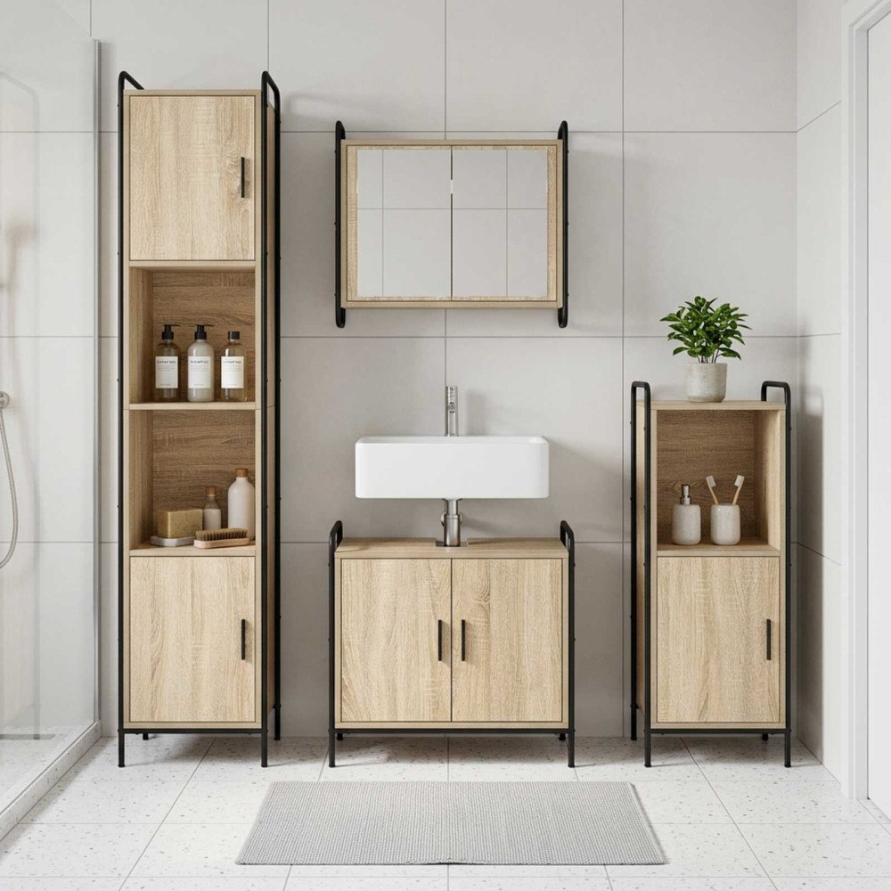 vidaXL Badrumsskåpsset 3 st Sonoma-ek 40 x 36 x 99,5 cm