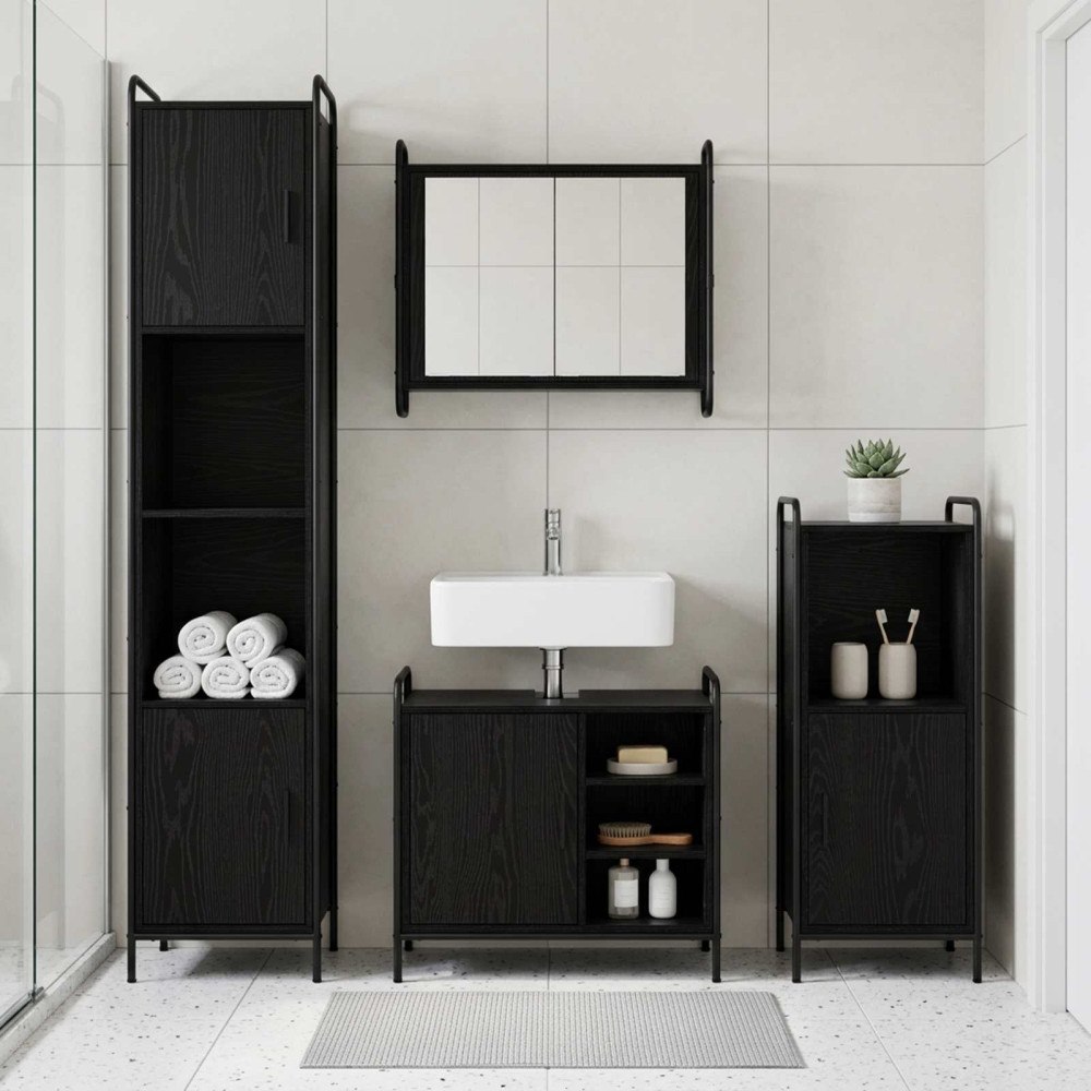 vidaXL Badrumsskåpsset 3 st Svart ek 40 x 36 x 99,5 cm Konstruerat trä