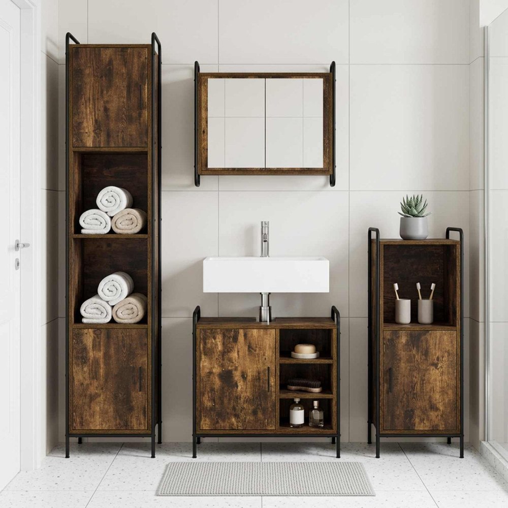 vidaXL Badrumsskåpsset 3 st Rökt ek 40 x 36 x 99,5 cm Konstruerat trä
