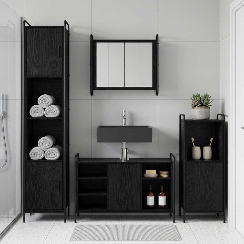 vidaXL Badrumsskåpsset 3 st Svart ek 40 x 36 x 99,5 cm Konstruerat trä