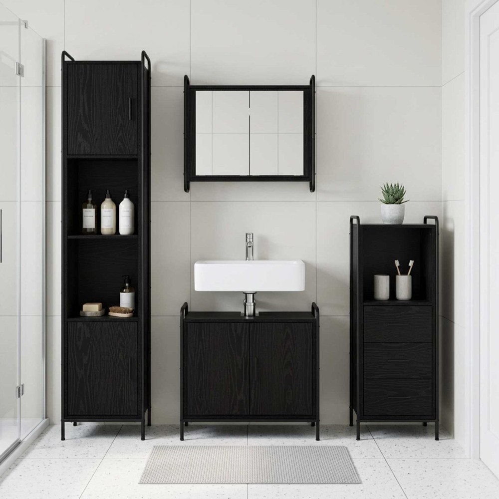 vidaXL Badrumsskåpsset 3 st Svart ek 40 x 36 x 109,5 cm