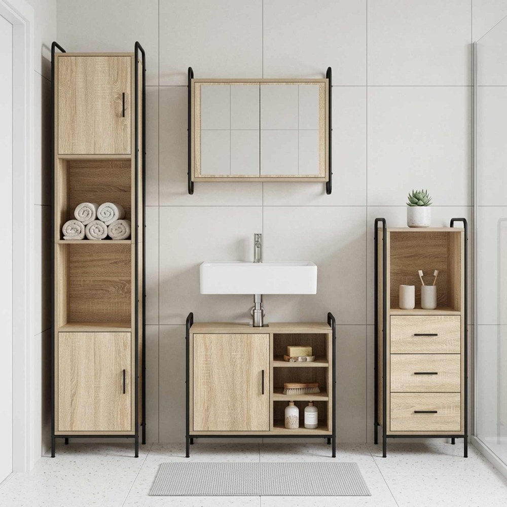 vidaXL Badrumsskåpsset 3 st Sonoma-ek 40 x 36 x 109,5 cm