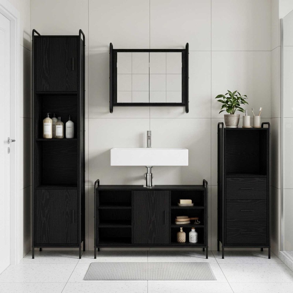 vidaXL Badrumsskåpsset 3 st Svart ek 40 x 36 x 109,5 cm