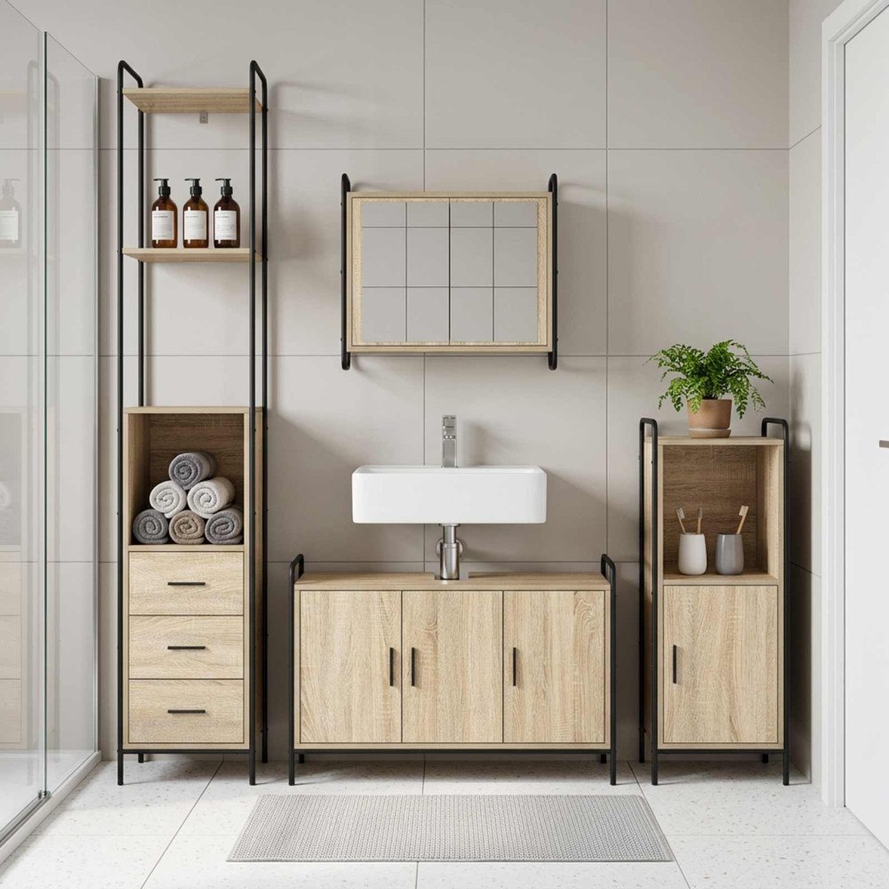 vidaXL Badrumsskåpsset 3 st Sonoma-ek 40 x 36 x 181 cm Konstruerat trä