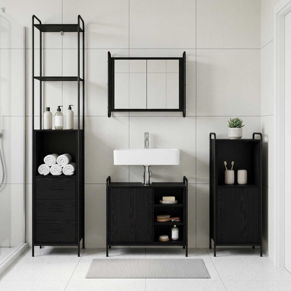 vidaXL Badrumsskåpsset 3 st Svart ek 40 x 36 x 181 cm Konstruerat trä