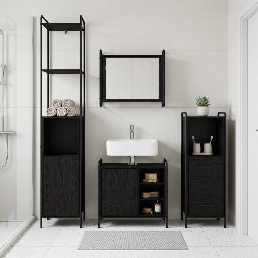 vidaXL Badrumsskåpsset 3 st Svart ek 40 x 36 x 200,5 cm