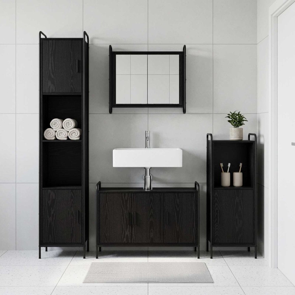 vidaXL Badrumsskåpsset 4 st Svart ek 40 x 36 x 181 cm Konstruerat trä