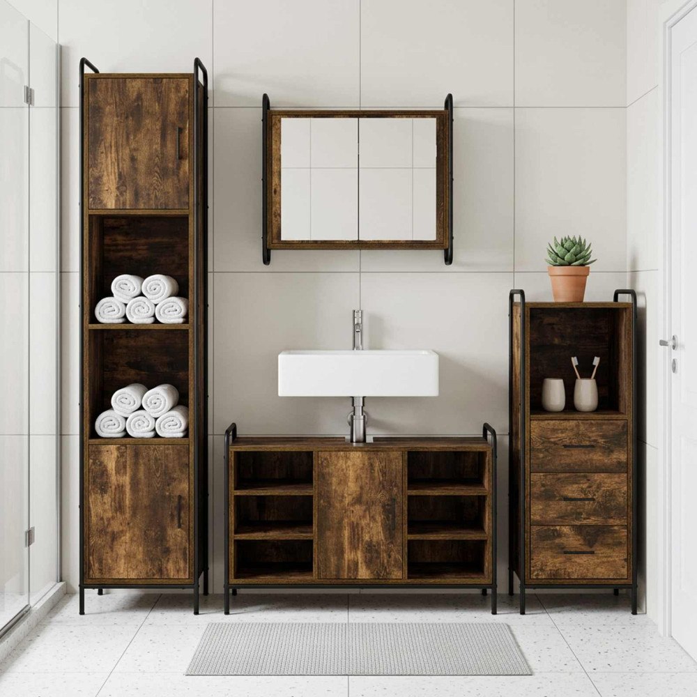vidaXL Badrumsskåpsset 4 st Rökt ek 40 x 36 x 181 cm Konstruerat trä