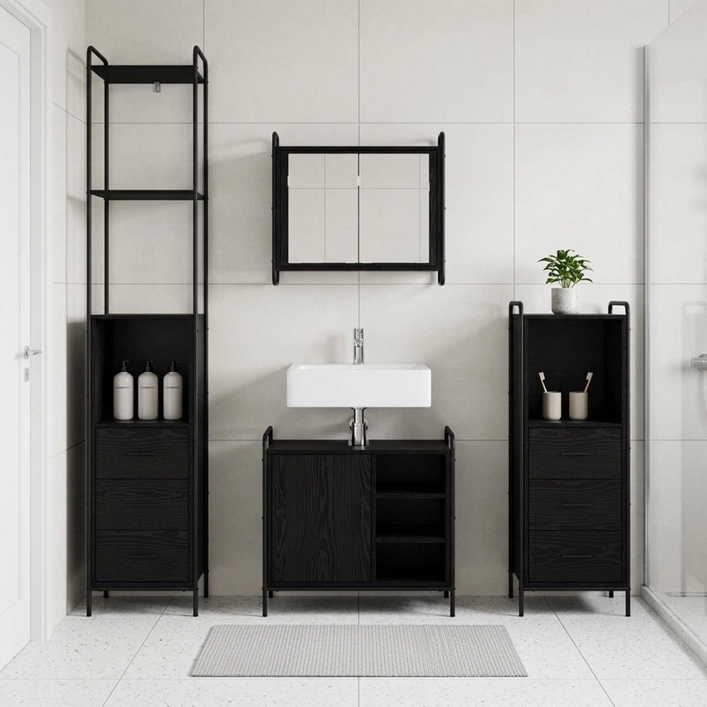 vidaXL Badrumsskåpsset 4 st Svart ek 40 x 36 x 200,5 cm