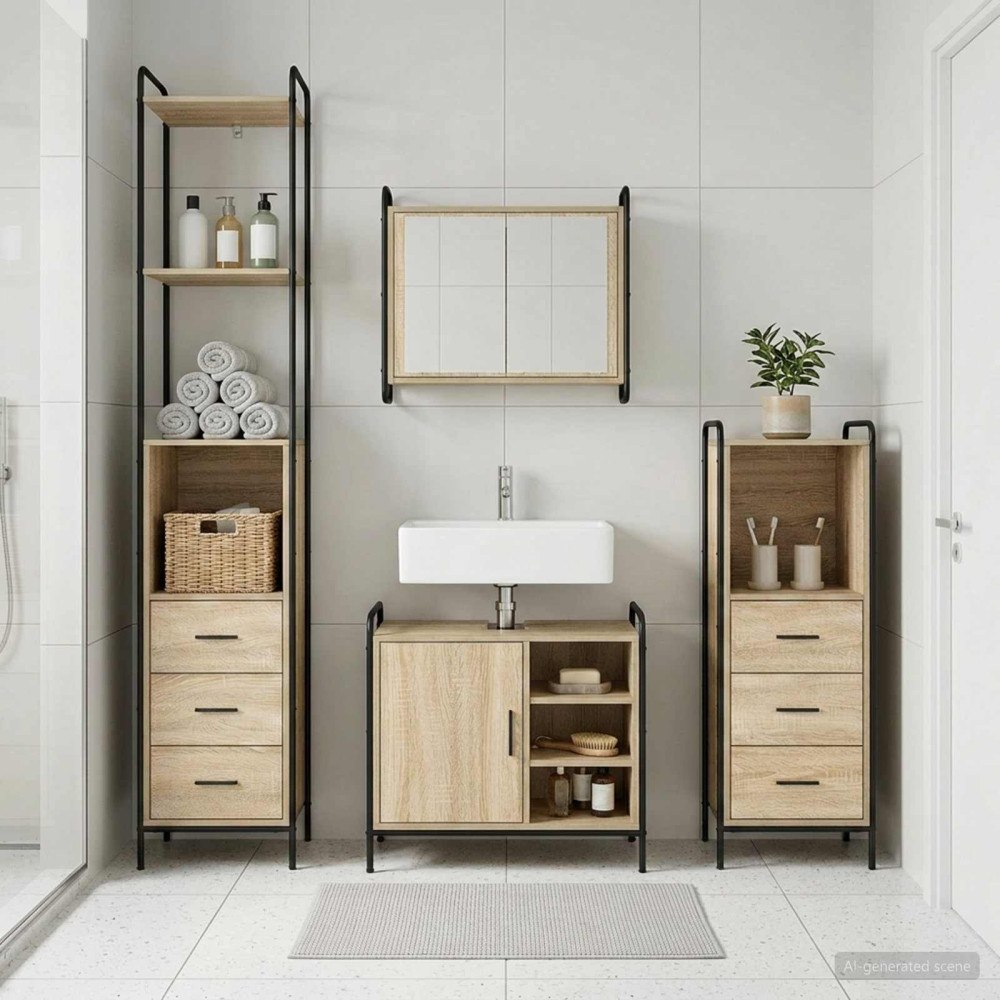 vidaXL Badrumsskåpsset 4 st Sonoma-ek 40 x 36 x 200,5 cm