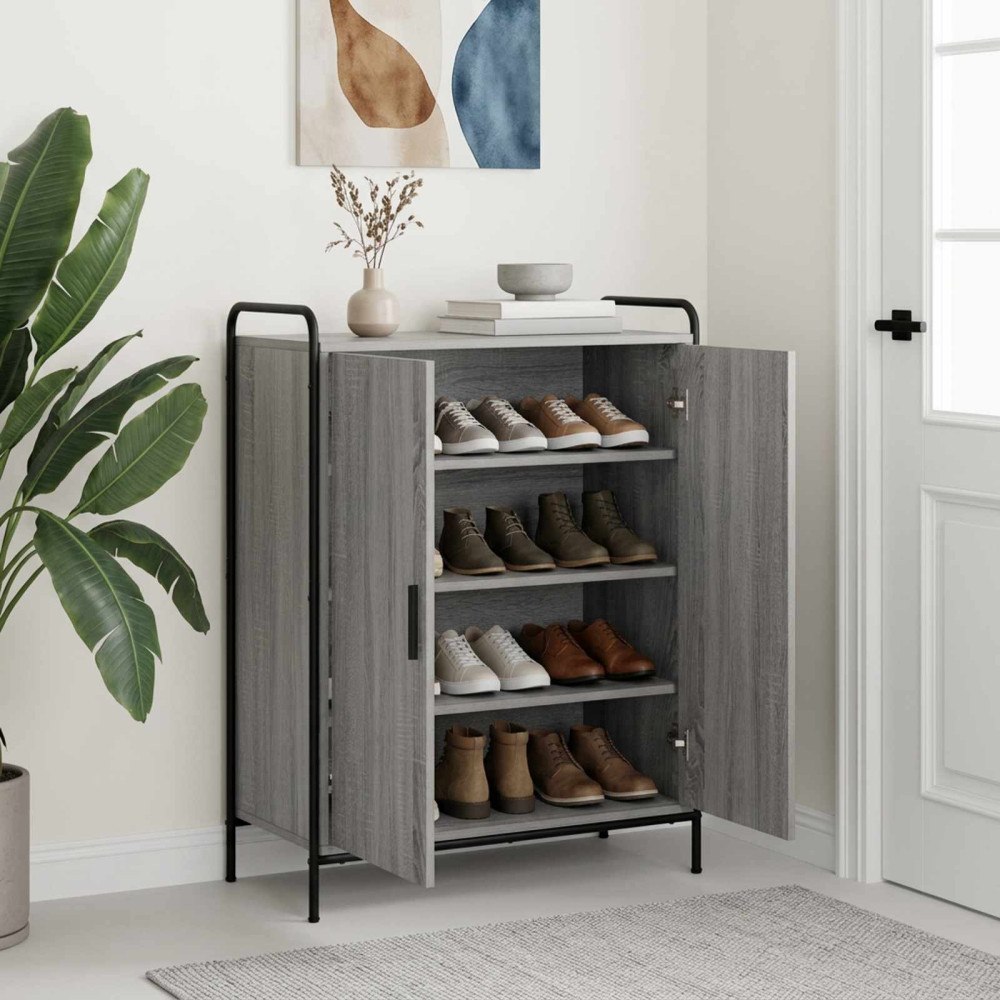 vidaXL Skoskåp 76 x 36,5 x 93 cm Konstruerat trä Grå Sonoma