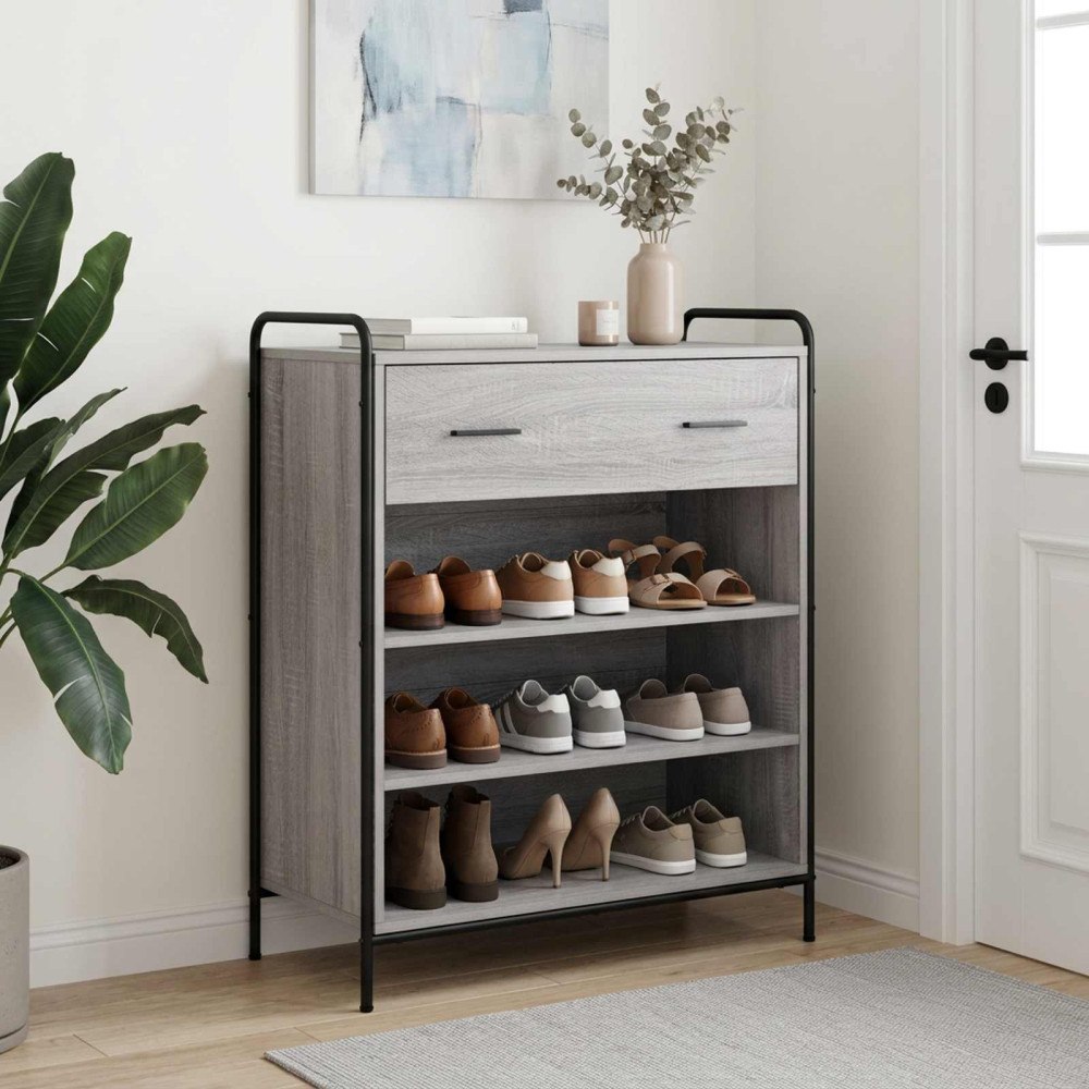 vidaXL Skoskåp 76 x 36,5 x 93 cm Konstruerat trä Grå Sonoma