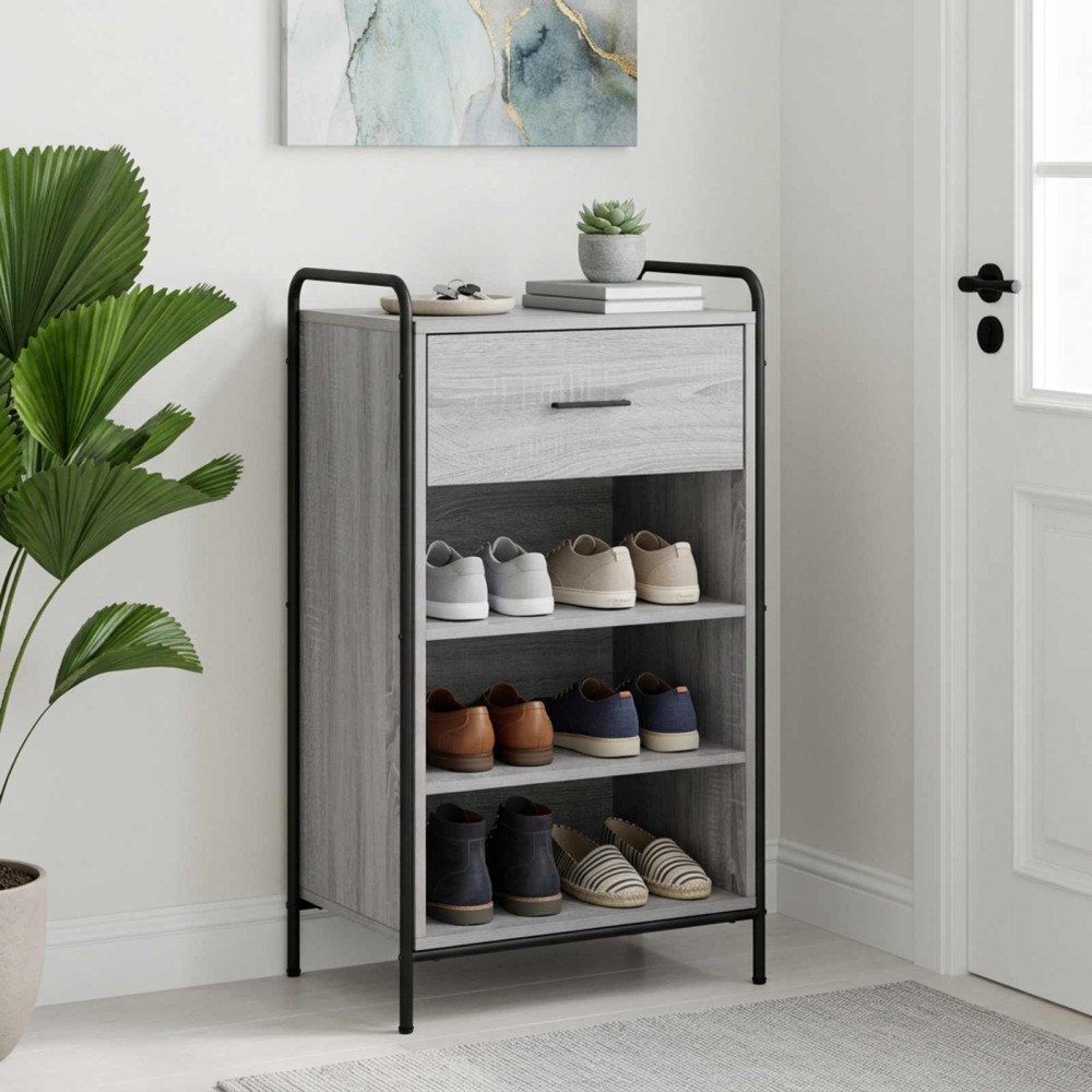 vidaXL Skoskåp 51 x 36,5 x 93 cm Konstruerat trä Grå Sonoma