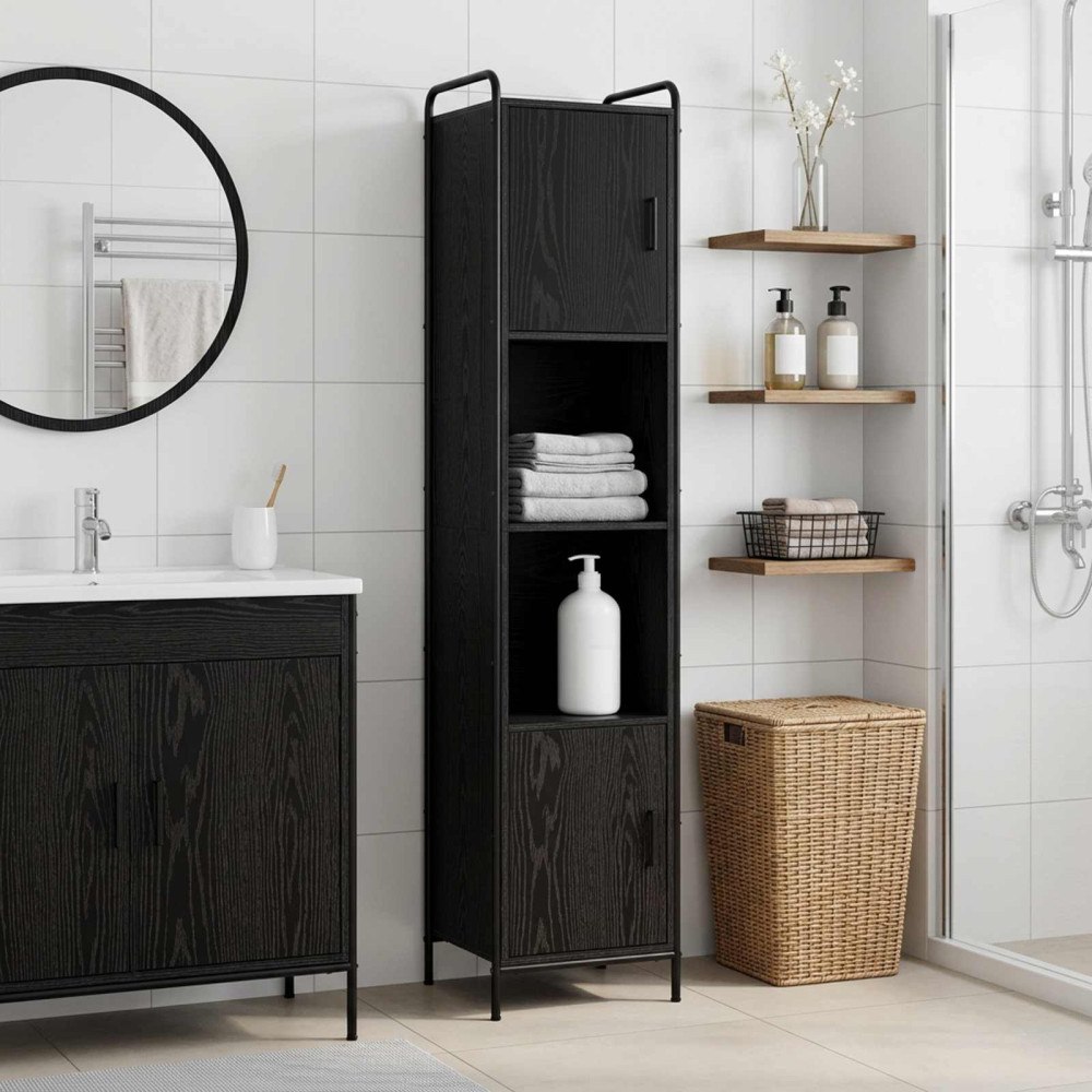 vidaXL Badrumsskåp Svart ek 46 x 36 x 181 cm Konstruerat trä