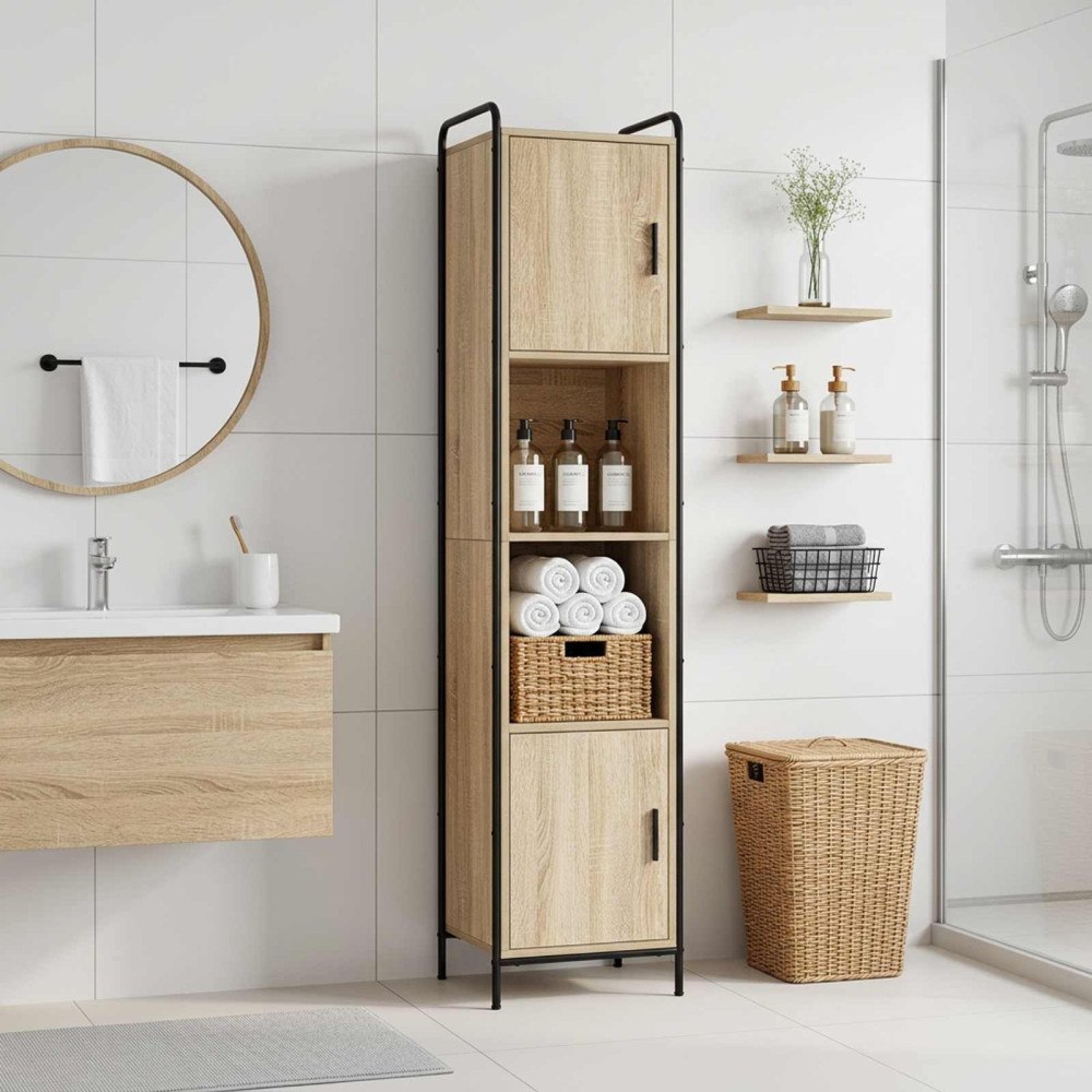 vidaXL Badrumsskåp Sonoma-ek 46 x 36 x 181 cm Konstruerat trä