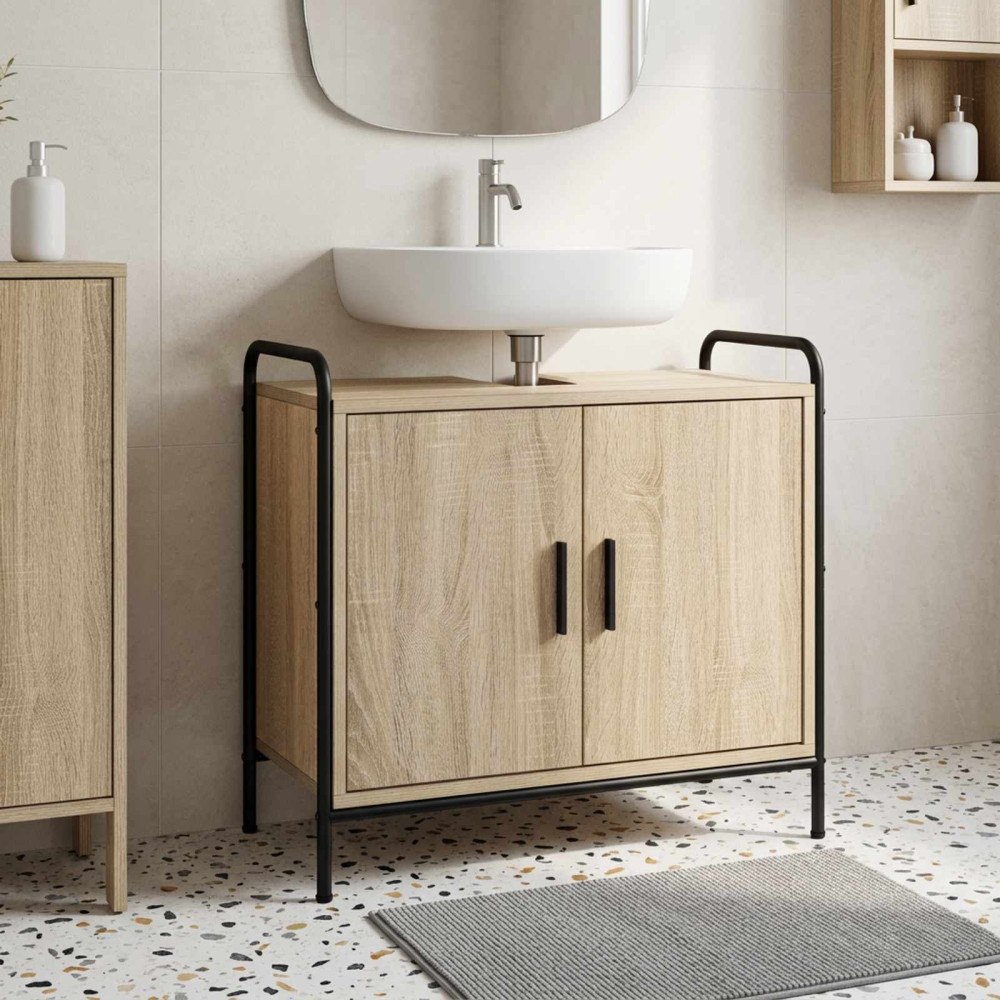 vidaXL Badrumsskåp Sonoma-ek 65,5 x 34 x 61 cm Konstruerat trä