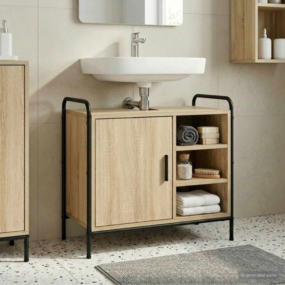 vidaXL Badrumsskåp Sonoma-ek 65,5 x 34 x 61 cm Konstruerat trä