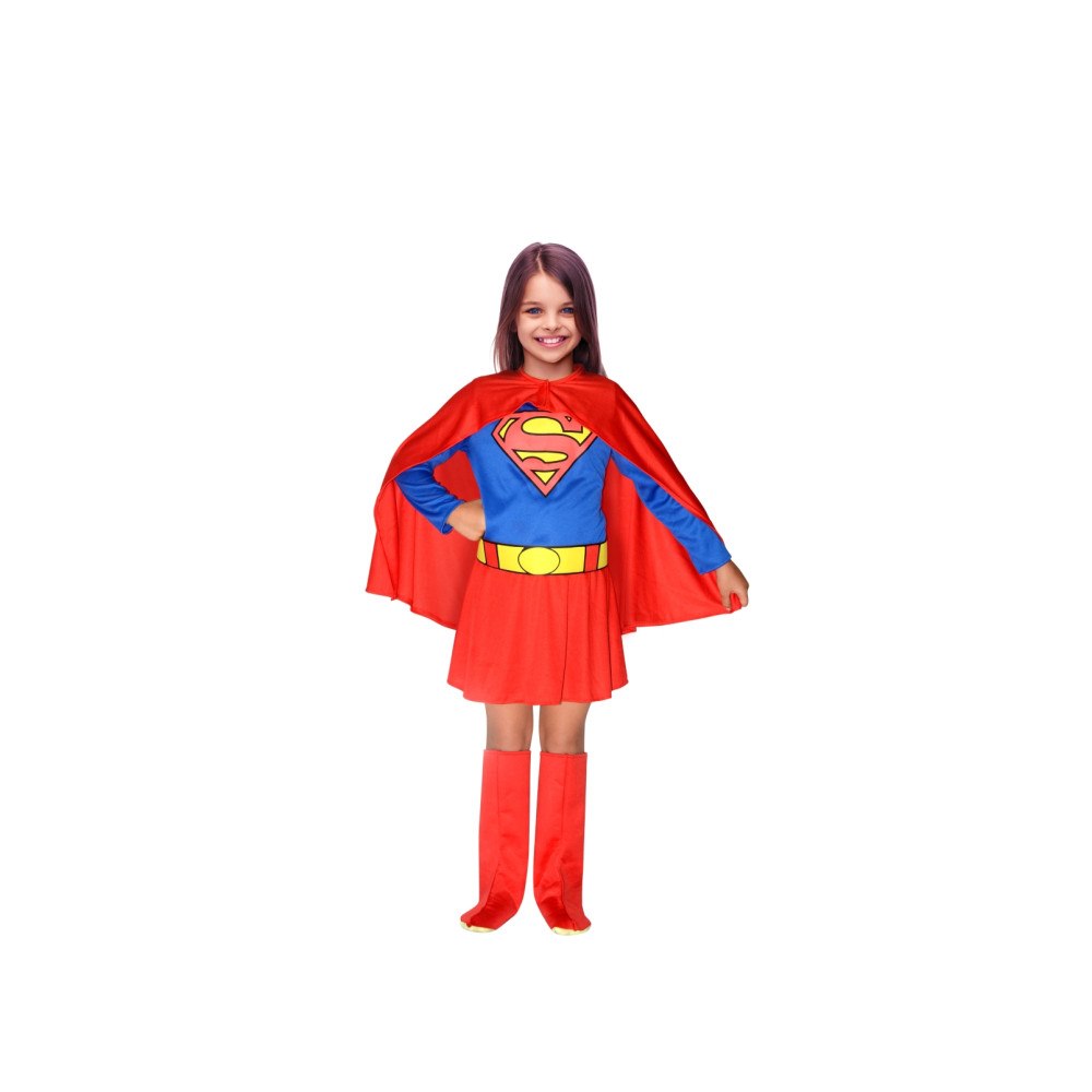 Ciao Ciao Supergirl-dräkt, klänning, mantel, bälte och tygstövlar...