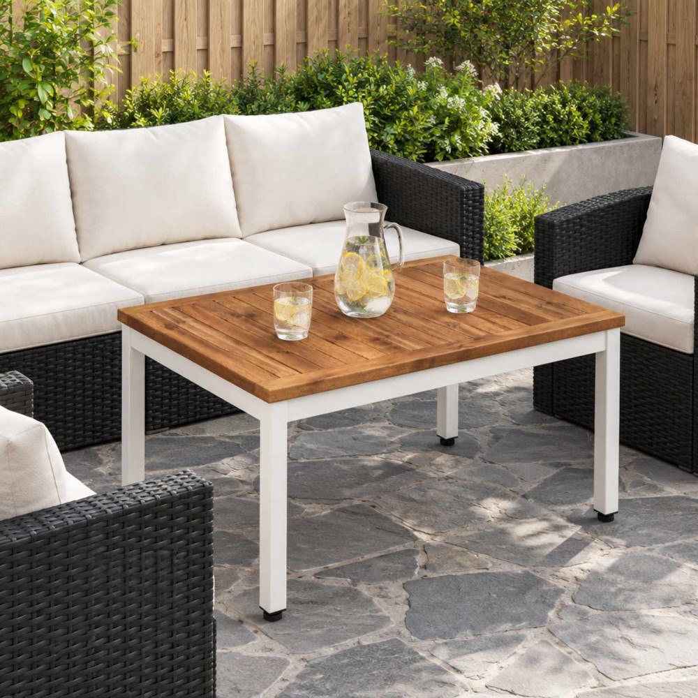 vidaXL Kaffeebord Naturlig och vit 49 x 68,5 x 36 cm Massivt Akaciaträ