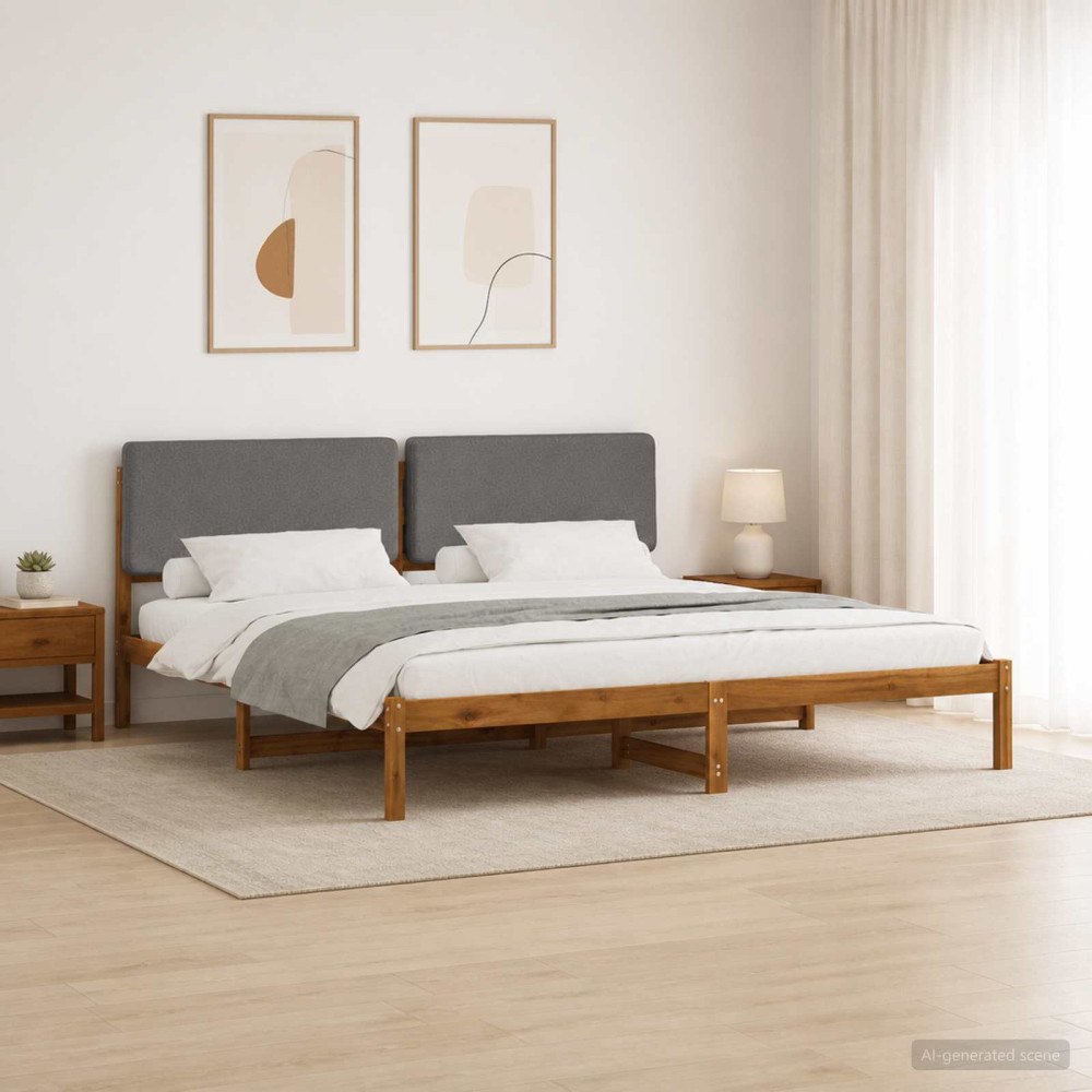vidaXL Sängram med Klädd Huvudgavel Naturlig och ljusgrå 200 x 200 cm