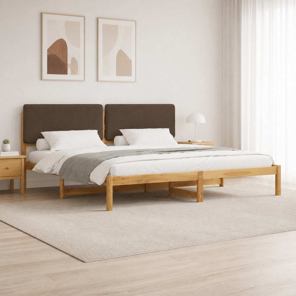 vidaXL Sängram med Klädd Huvudgavel Vitlaserad och taupe 180 x 200 cm