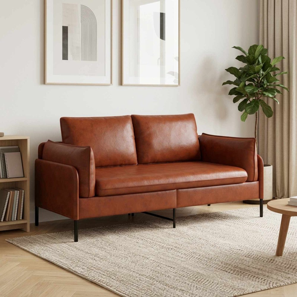 vidaXL 2-sits soffa Skinande Brun 188 x 81 x 89 cm Konstläder