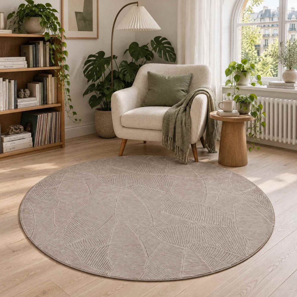 vidaXL Matta IZA Beige Ø 160 cm 100% Polyester Kort lugg