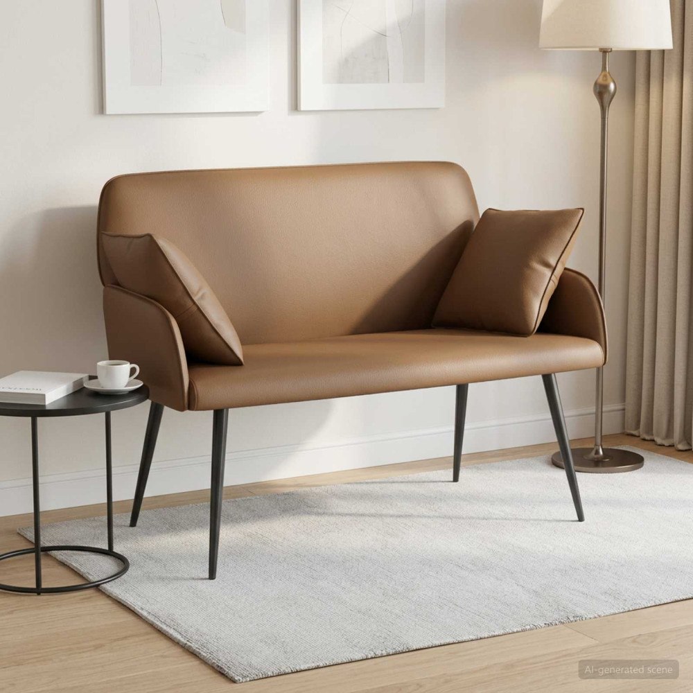 vidaXL Tvåsitssoffa med metallben 2-sits Cappuccino Konstläder