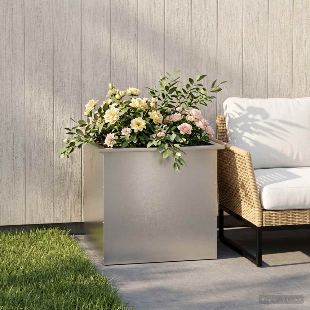 vidaXL Odlingslåda med LED Silver 50 x 60 x 48 cm Rostfritt stål