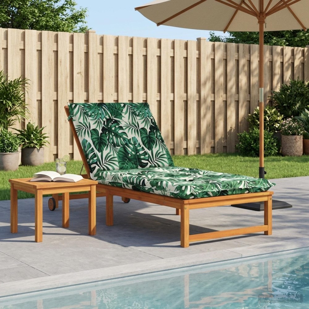 vidaXL Solstol Kudde GEMERT 100% Polyester Bladmönster 190 x 90 x 9 cm