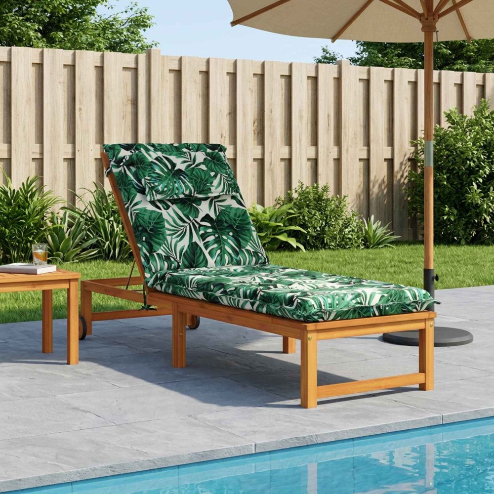 vidaXL Solstol Kudde GEMERT 100% Polyester Bladmönster 190 x 60 x 9 cm