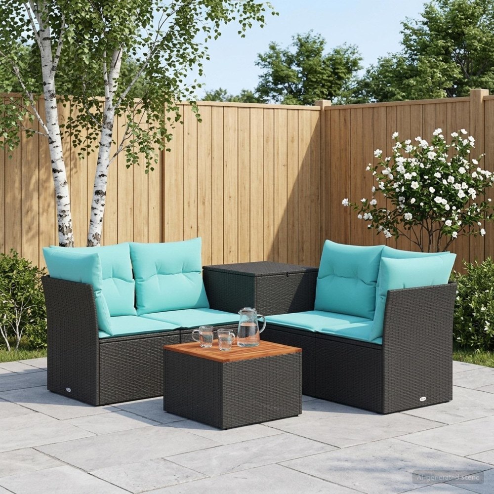 vidaXL Soffset 6 st Svart och blå 55 x 55 x 37 cm Poly Rattan och stål