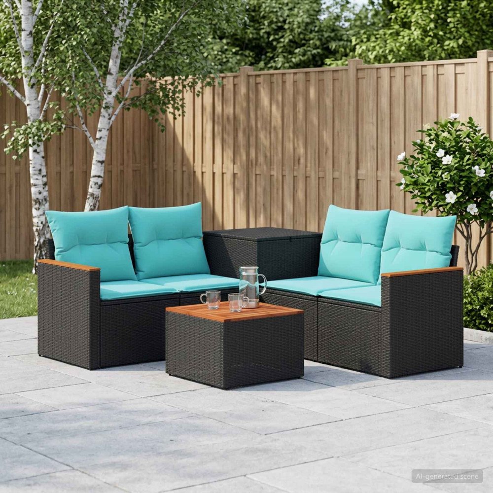 vidaXL Soffset 6 st Svart och blå 55 x 55 x 37 cm Poly Rattan och stål