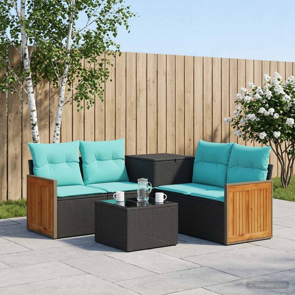 vidaXL Soffset 6 st Svart och blå 55 x 55 x 37 cm Poly Rattan och stål