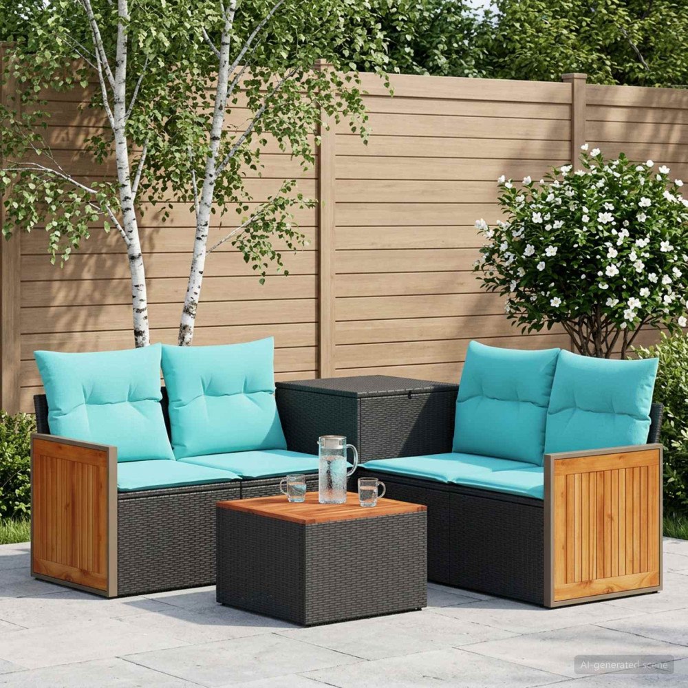 vidaXL Soffset 6 st Svart och blå 55 x 55 x 37 cm Poly Rattan och stål