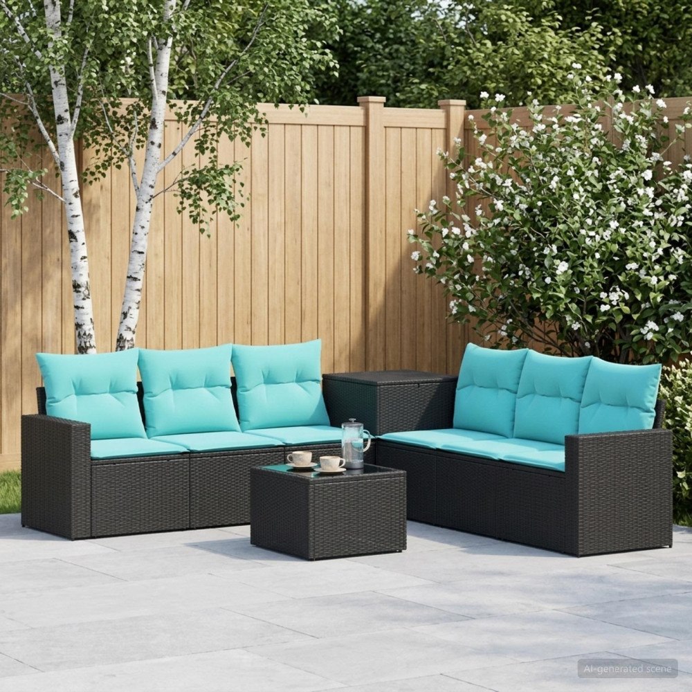 vidaXL Soffset 8 st Svart och blå 55 x 55 x 37 cm Poly Rattan och stål