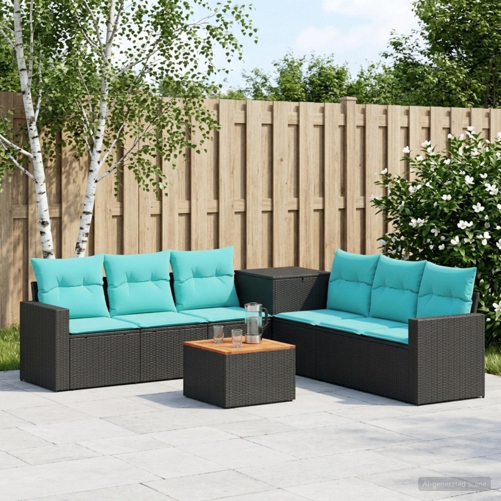 vidaXL Soffset 8 st Svart och blå 55 x 55 x 37 cm Poly Rattan och stål