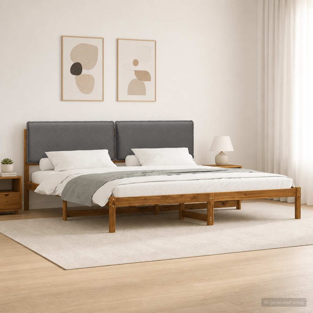 vidaXL Sängram med Klädd Huvudgavel Naturlig och ljusgrå 200 x 200 cm
