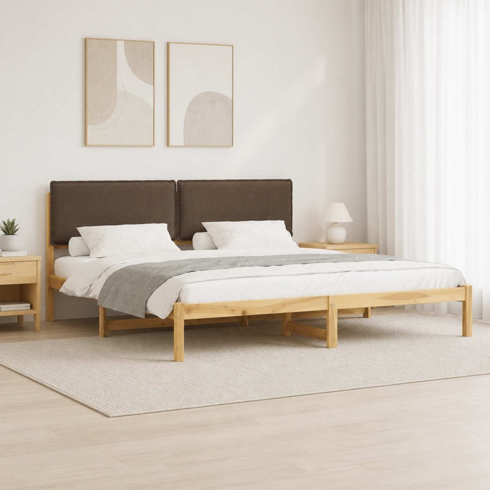 vidaXL Sängram med Klädd Huvudgavel Vitlaserad och taupe 180 x 200 cm