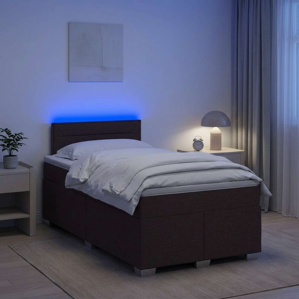 vidaXL Boxspring säng med madrass och LED Mörkbrun 120 x 190 cm Tyg