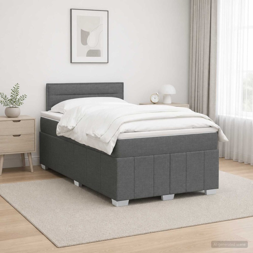 vidaXL Kontinentalsäng med madrass Mörkgrå 120 x 190 cm Tyg