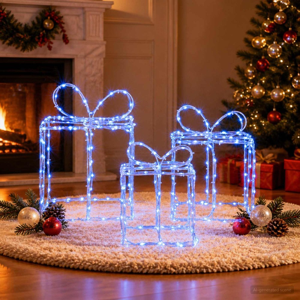 vidaXL Julklappsaskar med belysning LOVIISA 3 st 360 LED-lampor Blå