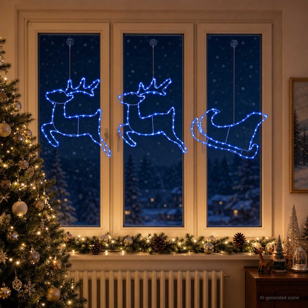 vidaXL Ren och släde juldekoration LOVIISA 180 LED-lampor Blå