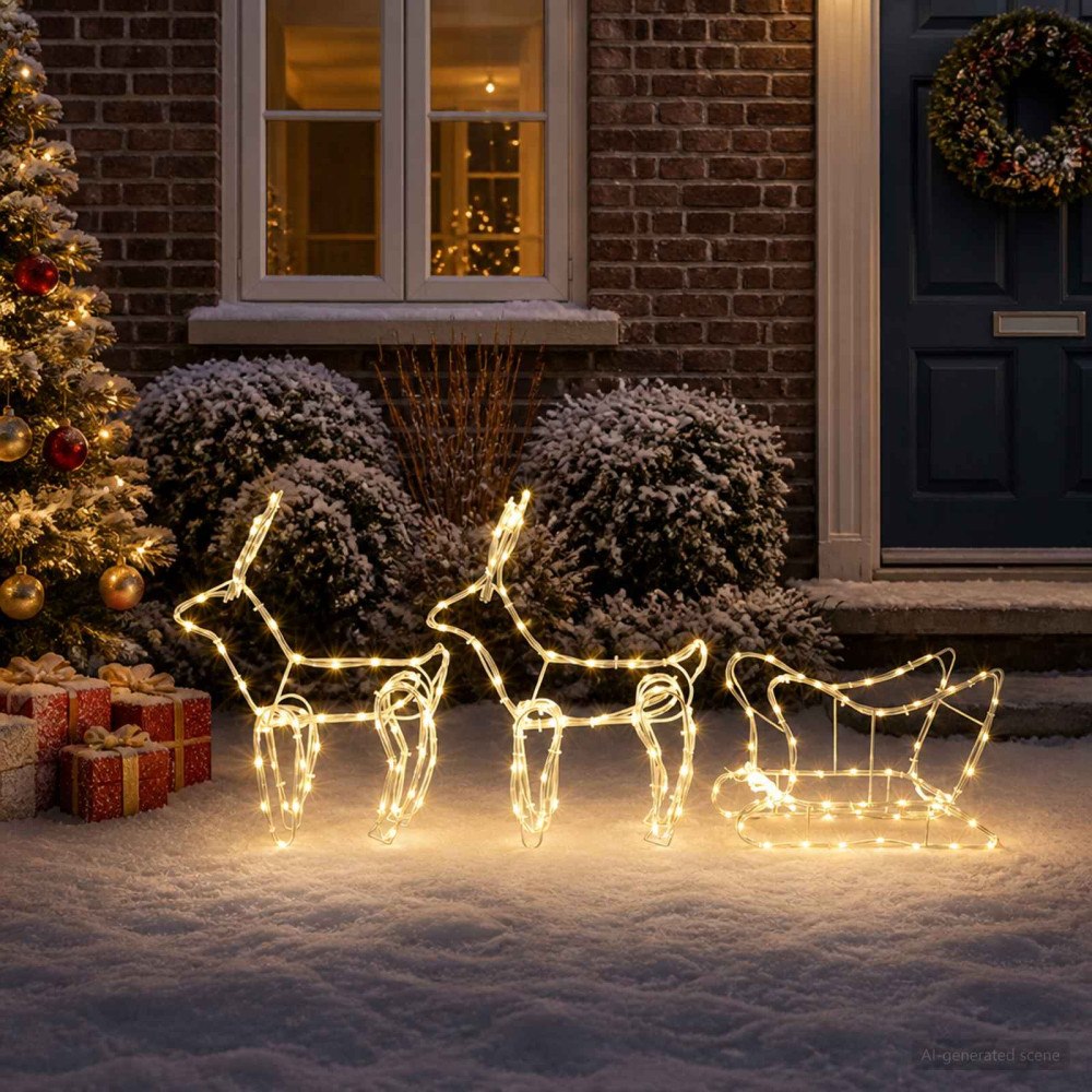 vidaXL Ren och släde juldekoration LOVIISA 240 LED-lampor Varmvit